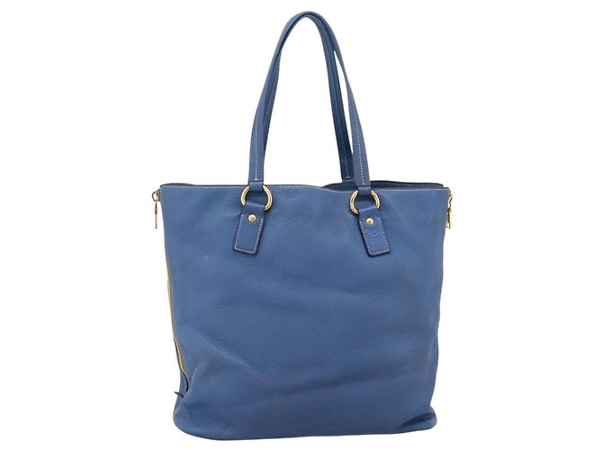 Borsa Tote PRADA in pelle Vittero Dino Blu Oro Auth 200767V D'oro - vista 3