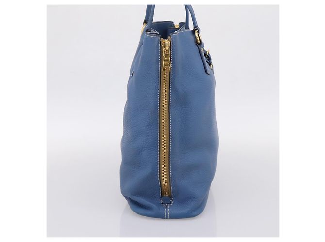Borsa Tote PRADA in pelle Vittero Dino Blu Oro Auth 200767V D'oro - vista 4