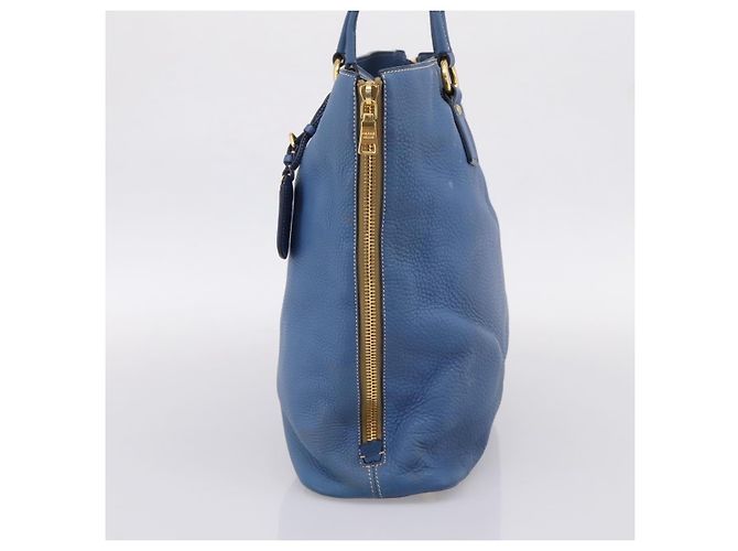 Borsa Tote PRADA in pelle Vittero Dino Blu Oro Auth 200767V D'oro - vista 5