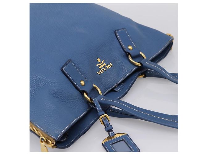 Borsa Tote PRADA in pelle Vittero Dino Blu Oro Auth 200767V D'oro - vista 6