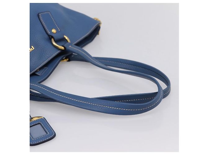 Borsa Tote PRADA in pelle Vittero Dino Blu Oro Auth 200767V D'oro - vista 7