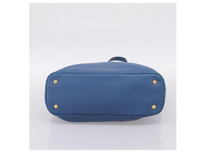 Borsa Tote PRADA in pelle Vittero Dino Blu Oro Auth 200767V D'oro - vista 9