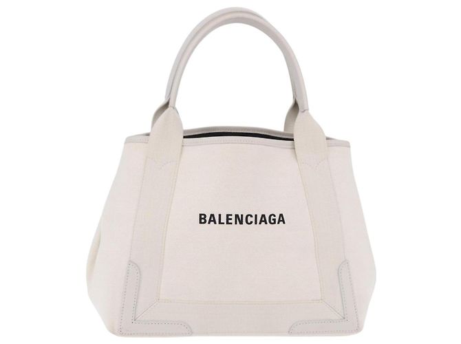 Borsa a mano BALENCIAGA Navy Cabas Canvas Ivory Silver 339933 Auth 202675A Argento Crudo - vista 2