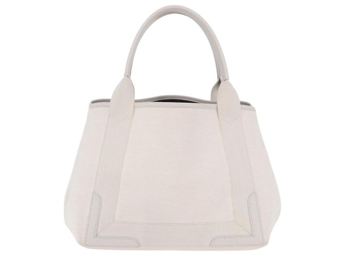 Borsa a mano BALENCIAGA Navy Cabas Canvas Ivory Silver 339933 Auth 202675A Argento Crudo - vista 3
