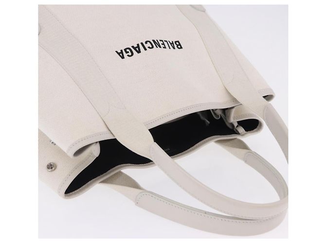Borsa a mano BALENCIAGA Navy Cabas Canvas Ivory Silver 339933 Auth 202675A Argento Crudo - vista 8