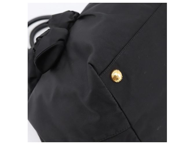 PRADA Handtasche Nylon Black Gold Auth 201125V Schwarz Golden - Ansicht 11