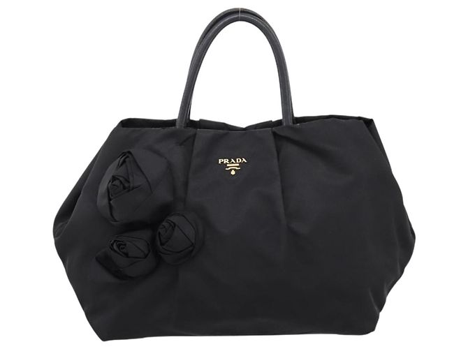 PRADA Handtasche Nylon Black Gold Auth 201125V Schwarz Golden - Ansicht 2