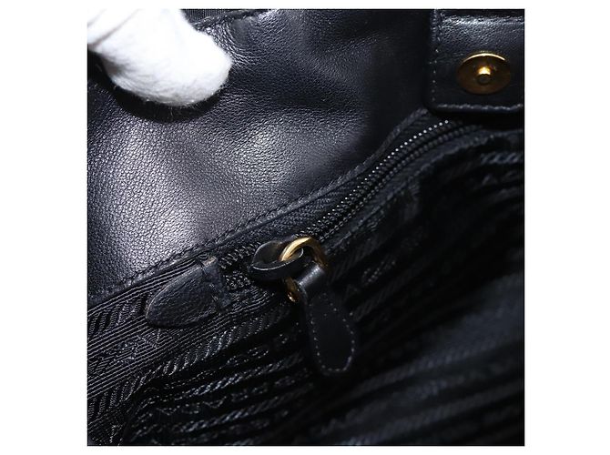 PRADA Handtasche Nylon Black Gold Auth 201125V Schwarz Golden - Ansicht 21