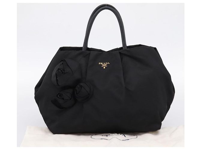 PRADA Handtasche Nylon Black Gold Auth 201125V Schwarz Golden - Ansicht 25