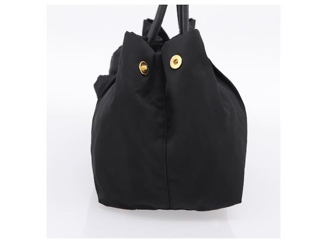 PRADA Handtasche Nylon Black Gold Auth 201125V Schwarz Golden - Ansicht 5