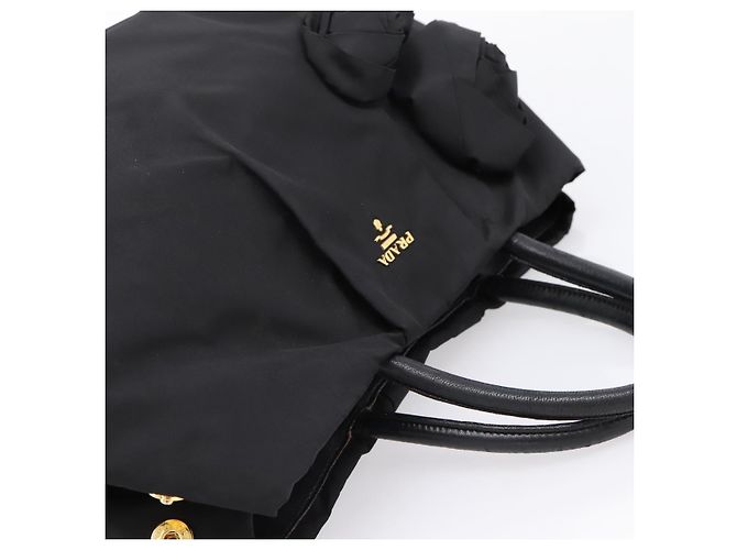 PRADA Handtasche Nylon Black Gold Auth 201125V Schwarz Golden - Ansicht 6