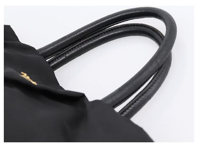 PRADA Handtasche Nylon Black Gold Auth 201125V Schwarz Golden - Ansicht 8