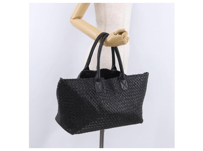Borsa Cabas MM BOTTEGA VENETA INTRECCIATO in pelle nera 115664 Auth 200843A - vista 24