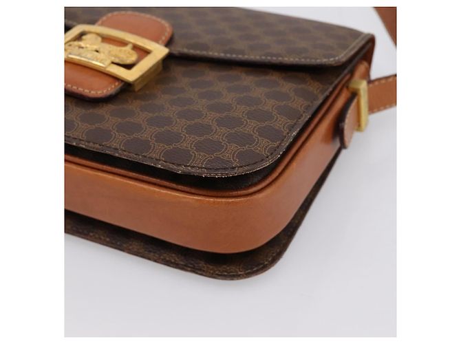 Céline Borsa CELINE Macadam Canvas Horse Carriage Bag PVC Leather Brown Gold Auth 202877 Marrone D'oro - vista 10