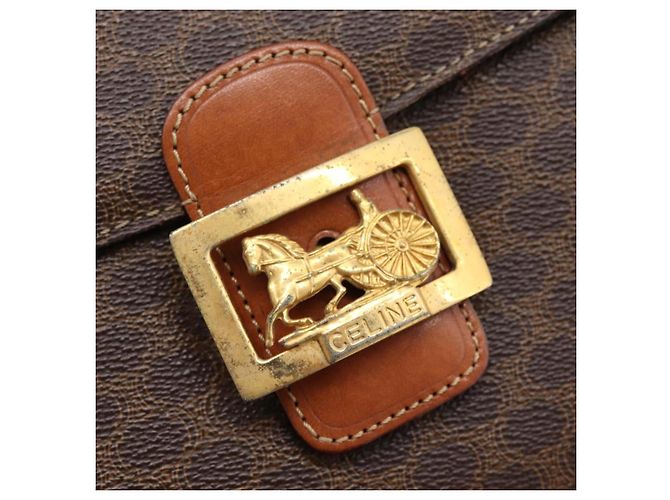 Céline Borsa CELINE Macadam Canvas Horse Carriage Bag PVC Leather Brown Gold Auth 202877 Marrone D'oro - vista 14