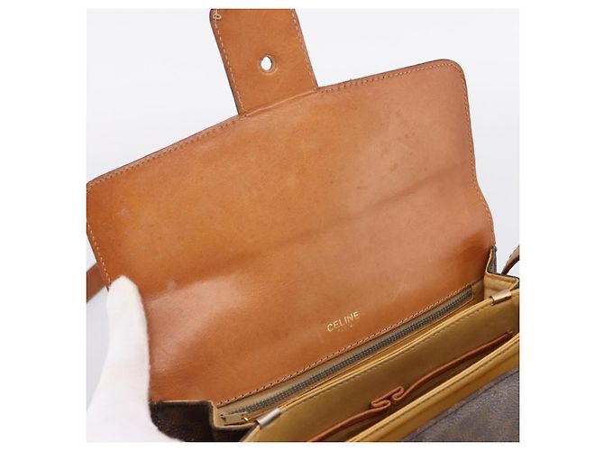 Céline Borsa CELINE Macadam Canvas Horse Carriage Bag PVC Leather Brown Gold Auth 202877 Marrone D'oro - vista 15