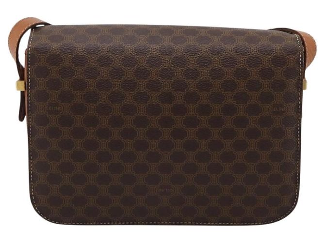 Céline Borsa CELINE Macadam Canvas Horse Carriage Bag PVC Leather Brown Gold Auth 202877 Marrone D'oro - vista 3