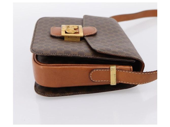 Céline Borsa CELINE Macadam Canvas Horse Carriage Bag PVC Leather Brown Gold Auth 202877 Marrone D'oro - vista 5