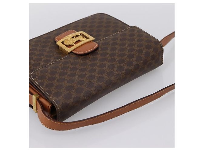 Céline Borsa CELINE Macadam Canvas Horse Carriage Bag PVC Leather Brown Gold Auth 202877 Marrone D'oro - vista 6