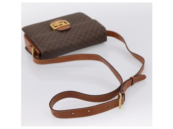 Céline Borsa CELINE Macadam Canvas Horse Carriage Bag PVC Leather Brown Gold Auth 202877 Marrone D'oro - vista 7