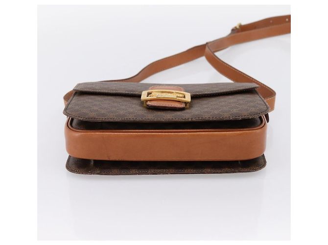 Céline Borsa CELINE Macadam Canvas Horse Carriage Bag PVC Leather Brown Gold Auth 202877 Marrone D'oro - vista 9