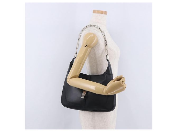 Borsa a tracolla GUCCI Jackie Chain in pelle nera e argento 001 4015 Auth 200526V Nero - vista 24