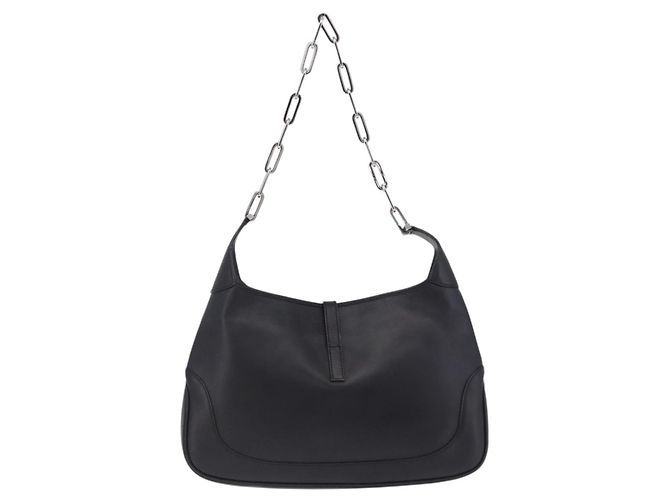 Borsa a tracolla GUCCI Jackie Chain in pelle nera e argento 001 4015 Auth 200526V Nero - vista 3