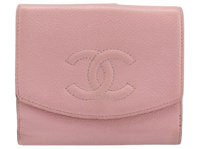 Portafoglio CHANEL Caviar Skin Pink Gold CC Auth 202731 Rosa D'oro - vista 2