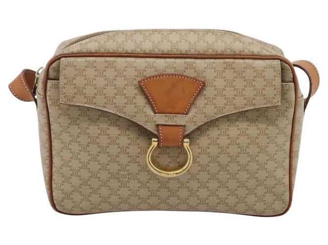Céline Borsa a tracolla CELINE Macadam Canvas PVC Beige Gold Auth 202679 D'oro - vista 2