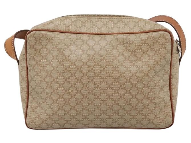 Céline Borsa a tracolla CELINE Macadam Canvas PVC Beige Gold Auth 202679 D'oro - vista 3