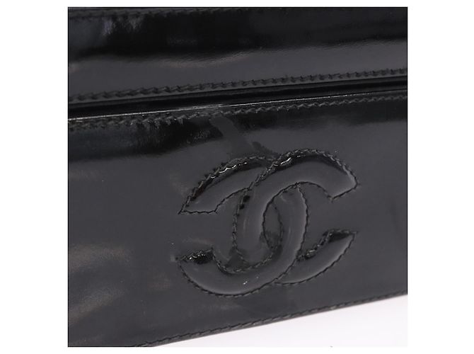 Borsa a tracolla CHANEL Matelasse in pelle verniciata nera e oro CC Auth 203247 Nero D'oro - vista 10