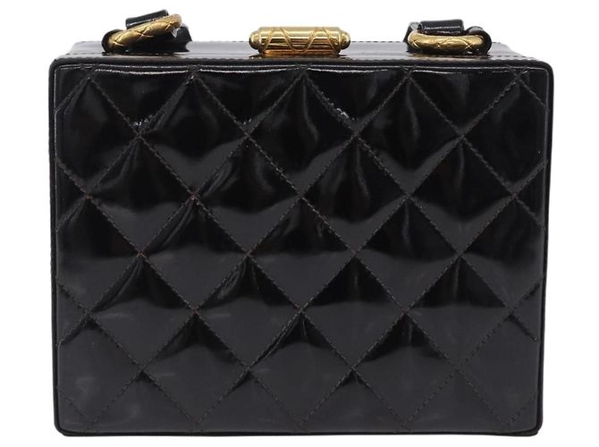 Borsa a tracolla CHANEL Matelasse in pelle verniciata nera e oro CC Auth 203247 Nero D'oro - vista 2