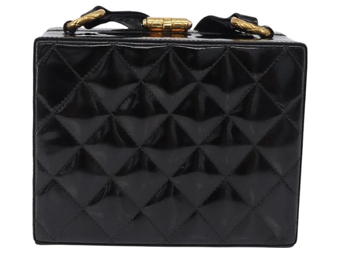 Borsa a tracolla CHANEL Matelasse in pelle verniciata nera e oro CC Auth 203247 Nero D'oro - vista 3