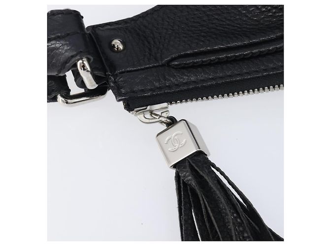 Borsa a tracolla CHANEL in pelle nera con CC argento Auth 200547A Nero - vista 15