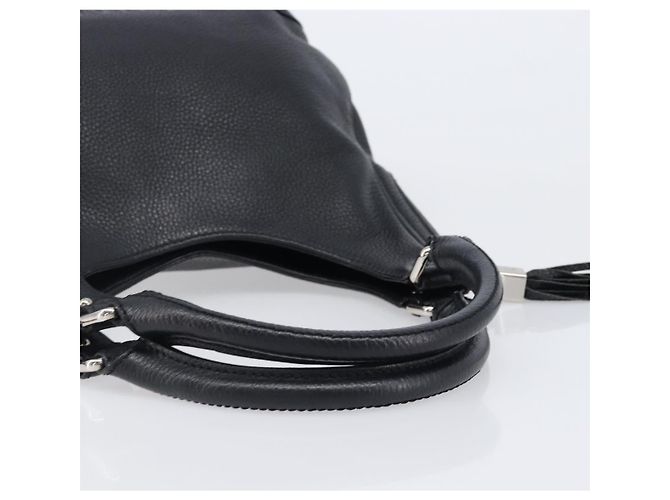 Borsa a tracolla CHANEL in pelle nera con CC argento Auth 200547A Nero - vista 7