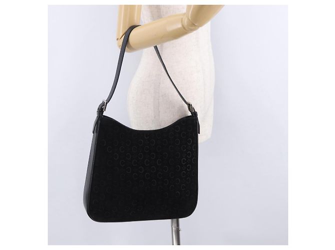 Céline CELINE C Macadam Canvas Schultertasche Suede Black Silver Auth 202665A Schwarz Silber - Ansicht 25