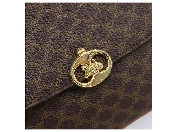 Céline Borsa a tracolla CELINE Macadam PVC Pelle Marrone Tono Oro Auth 201403A - vista 16