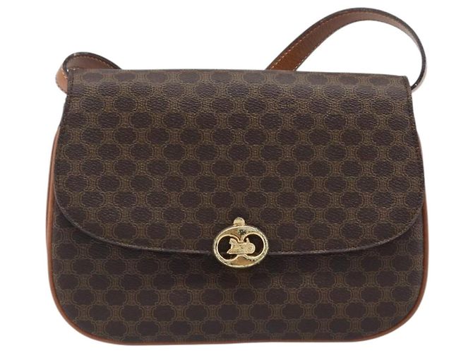 Céline Borsa a tracolla CELINE Macadam PVC Pelle Marrone Tono Oro Auth 201403A - vista 2