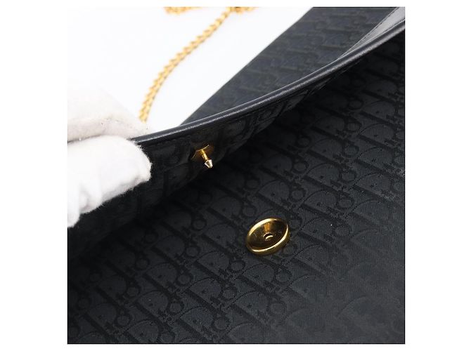 Borsa a tracolla con catena Christian Dior Trotter Canvas Nero Oro Auth 203456 D'oro - vista 15