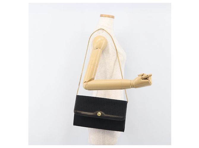 Borsa a tracolla con catena Christian Dior Trotter Canvas Nero Oro Auth 203456 D'oro - vista 24