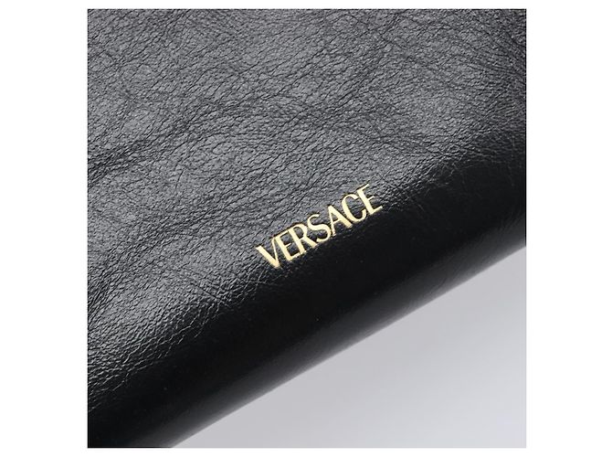 Borsa a tracolla con catena VERSACE in pelle nera e oro Auth 200693V Nero D'oro - vista 14