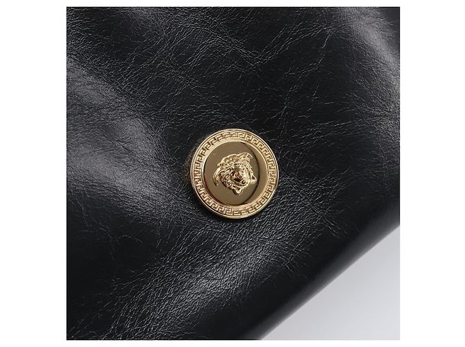 Borsa a tracolla con catena VERSACE in pelle nera e oro Auth 200693V Nero D'oro - vista 15