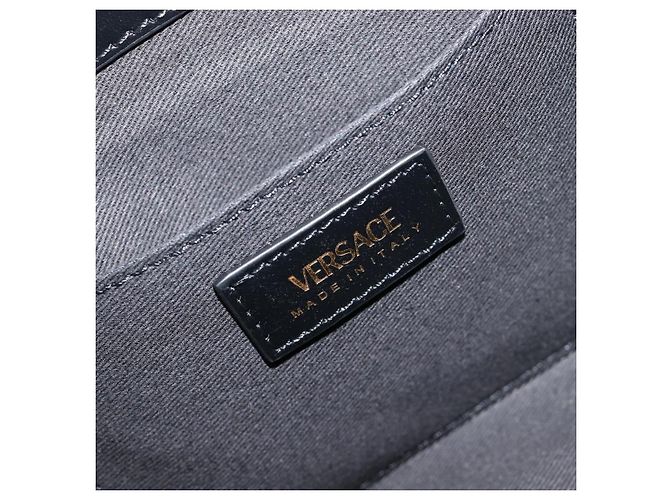 Borsa a tracolla con catena VERSACE in pelle nera e oro Auth 200693V Nero D'oro - vista 16