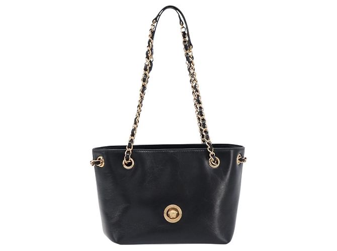 Borsa a tracolla con catena VERSACE in pelle nera e oro Auth 200693V Nero D'oro - vista 2