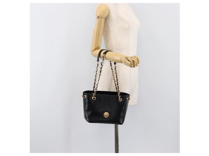 Borsa a tracolla con catena VERSACE in pelle nera e oro Auth 200693V Nero D'oro - vista 21