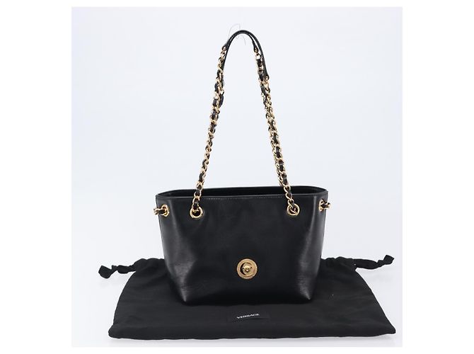 Borsa a tracolla con catena VERSACE in pelle nera e oro Auth 200693V Nero D'oro - vista 22