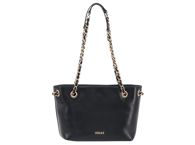 Borsa a tracolla con catena VERSACE in pelle nera e oro Auth 200693V Nero D'oro - vista 3