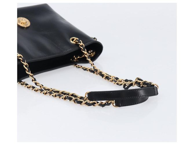 Borsa a tracolla con catena VERSACE in pelle nera e oro Auth 200693V Nero D'oro - vista 7