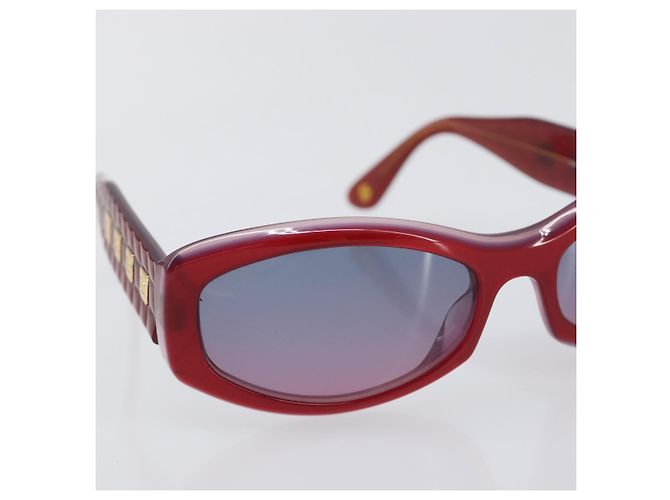Occhiali da sole CHANEL Plastica Rosso Tono Oro CC Auth ka6179 - vista 6