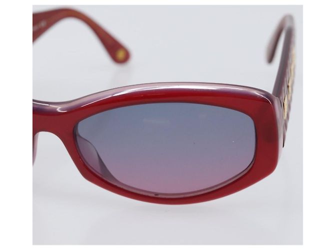 Occhiali da sole CHANEL Plastica Rosso Tono Oro CC Auth ka6179 - vista 7
